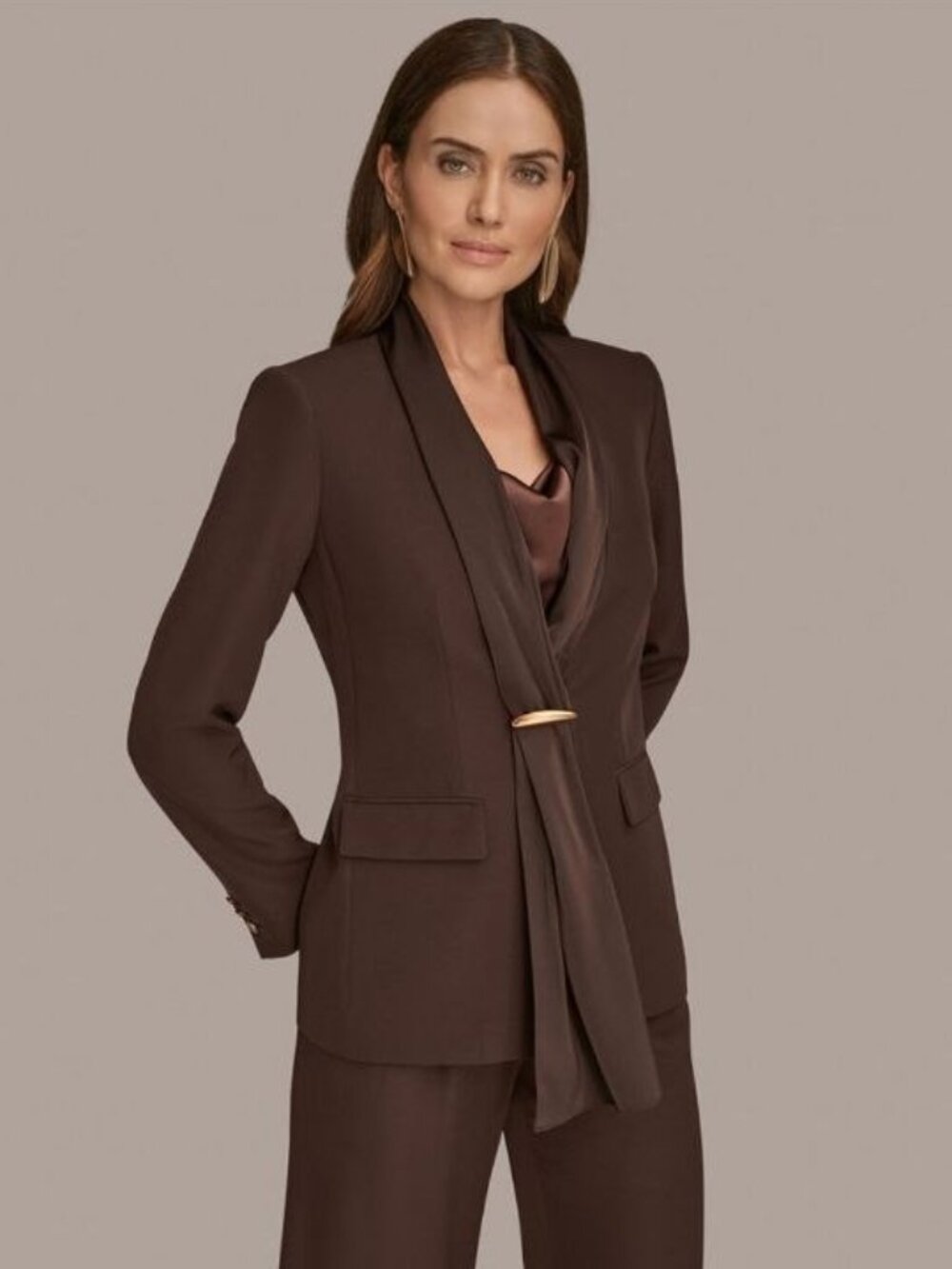 $189 Donna Karan Women's Mixed Draped Neck Blazer Size 2